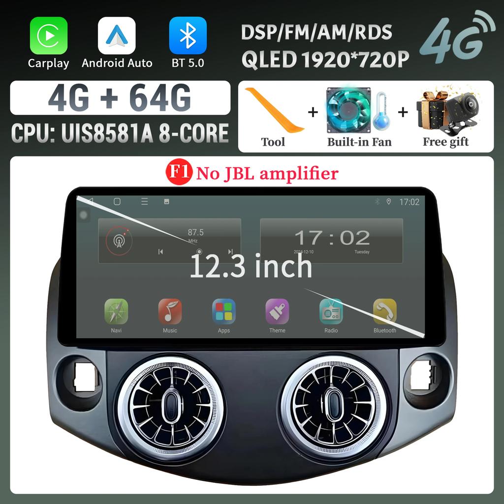 Car Radio Multimedia 12.3inch GPS For Toyota RAV4 2007-2011 Navigation Wireless  BT CarPlay Android 14 Stereo Touch Screen