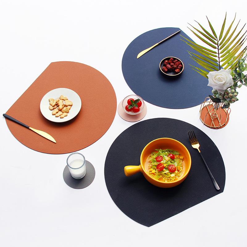 Nordic Double-Sided PU Leather Placemats Waterproof Oil-Resistant Half-Round Heat-Resistant Dining Table Mat Home Restaurant