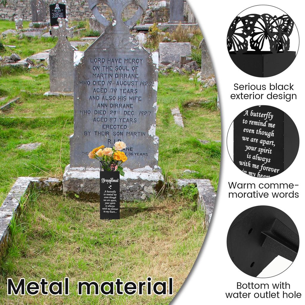 1 Pc Memorial Flower Holder Cemetery Vase with Spike Metal Flowers Holders Modern Plant Shelf for Grave Lawn Cemetery Decoration