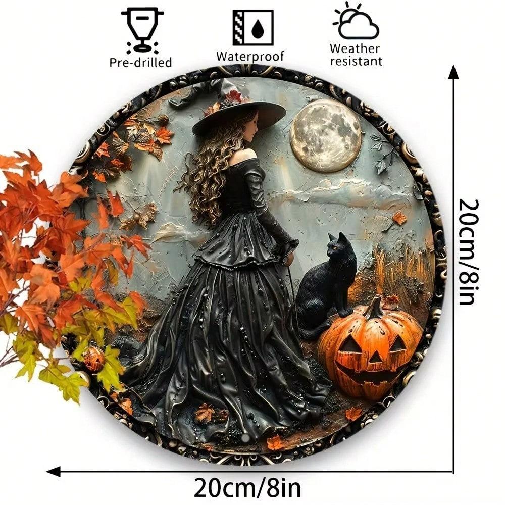

Gothic Witch Black Cat Metal Wall Art Halloween Decor Home Office Party різнокольоровий