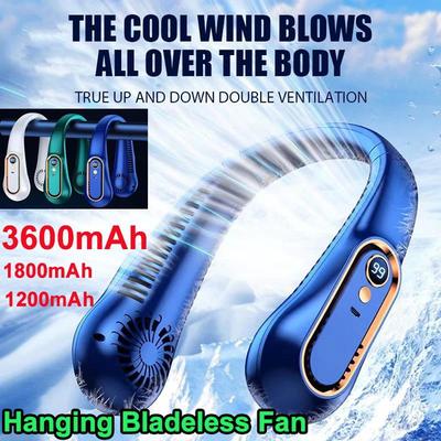 Portable Neck Fan Hanging Air Cooler Electric Fans Bladeless Rechargeable Ventilador Cooling Fans Neckband Outdoor Travel Bladeless Fan