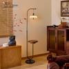 High-End Walnut Teardrop Floor Lamp with Side Table and Storage Rack