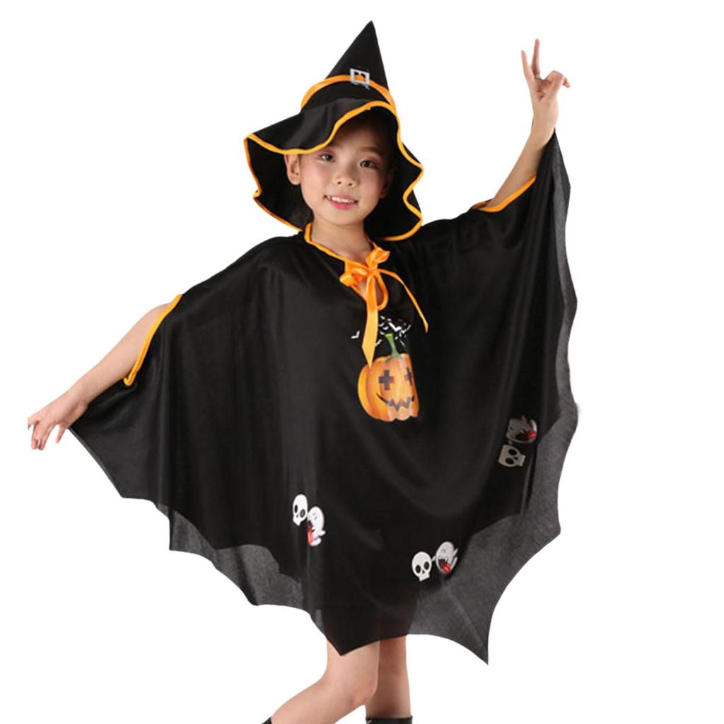 Kids Halloween Costume Pumpkin Costume Outfit Dress up Witch Costume Bat Wing for Carnival Photo Props Role Play Party Holiday