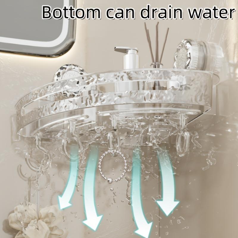 Waterproof Transparent PET Plastic Corner Shelf with Suction Cup Hooks, Matte Finish, Wall-Mounted Bathroom Organizer,with Strong Suction for Bathroom
