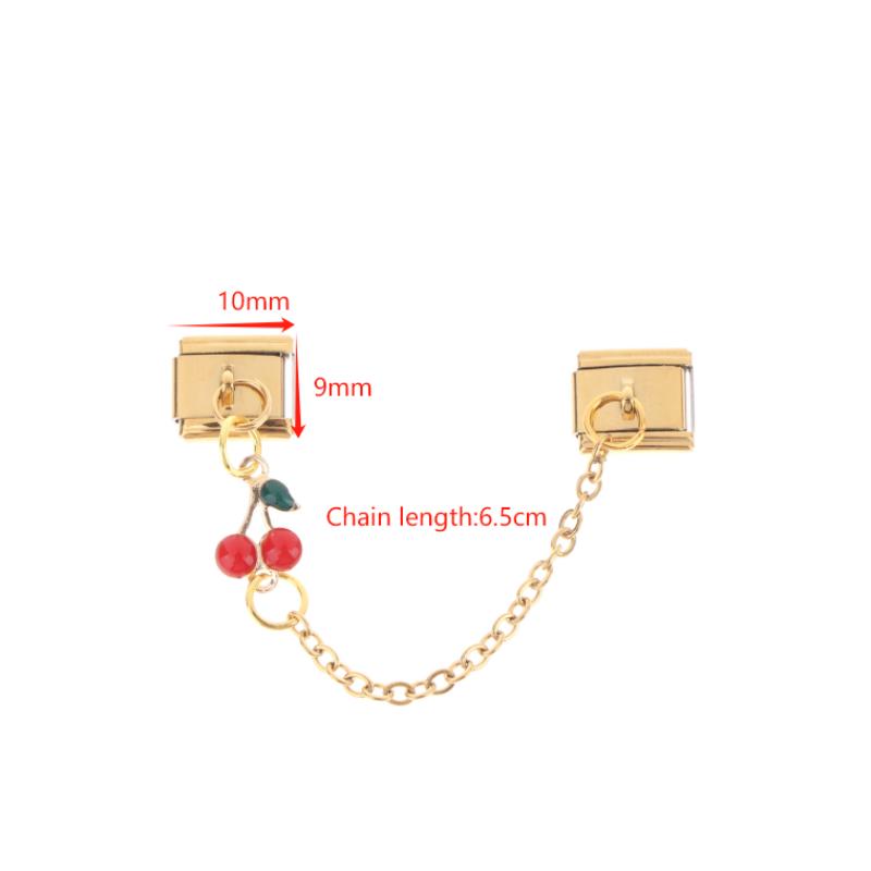 Stainless Steel Cherry Heart Star Gold Color Tassel Chain Italian Charm Links Fit 9Mm Bracelet Diy Making Jewelry Accessories