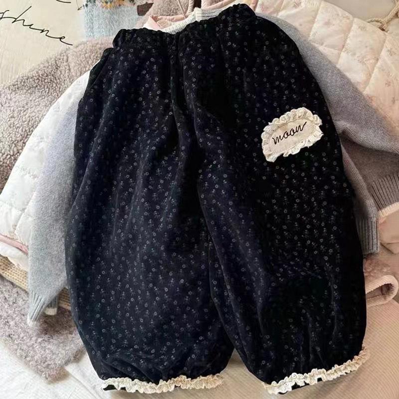 

Зимние брюки-фонарики для девочек в корейском стиле мори с цветочным принтом и толстым плюшем 80