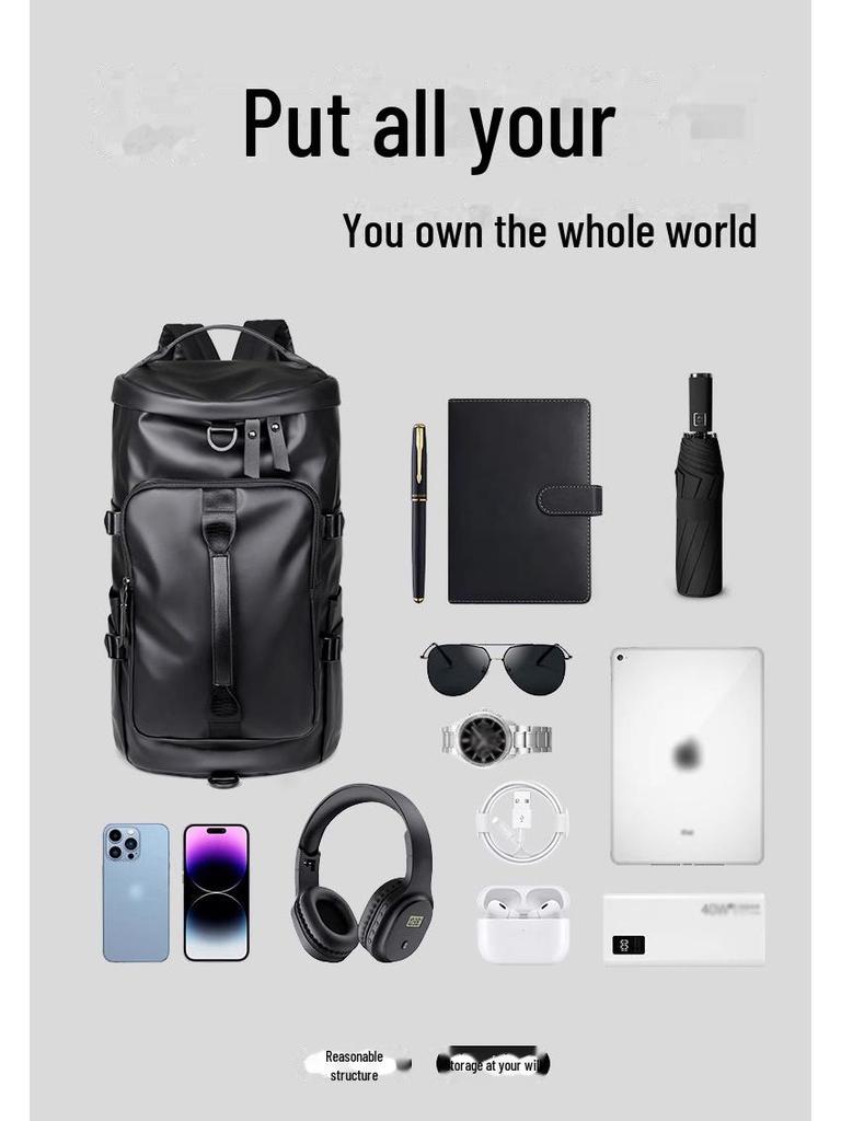 Stylish Leather Travel Bag: Portable, Large Capacity, Dry & Wet Separation, Lightweight Fitness Bag with Double Straps