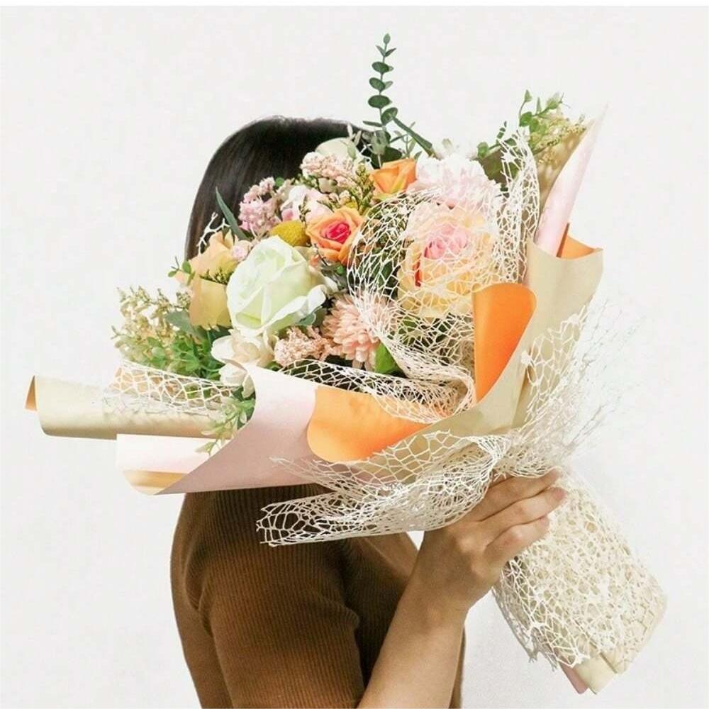 

1roll, Hollow Bouquet Handmade DIY Wrapping Paper Scrapbook Decorative Wedding Flower Gift Craft Bouquet Wrap Jacquard Net 50cm светло-желтого