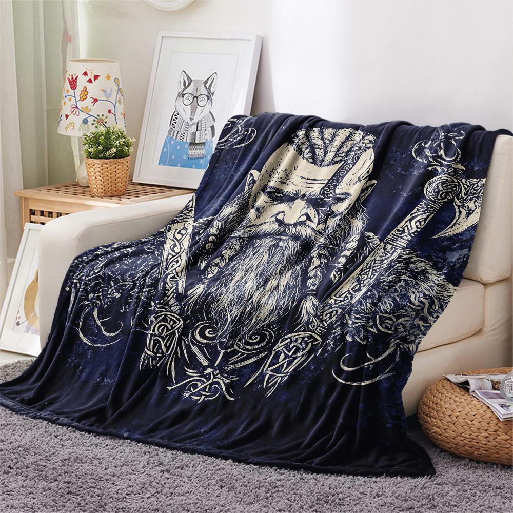 Viking Warrior  Print Flannel Blanket, High quality Comfortable for All Seasons, Home Decor, Warmth and Comfort