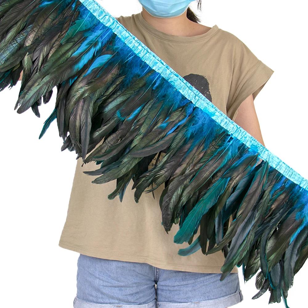 2Meters 25-30CM Rooster Tail Feather Tassel Trim for Wedding Party Dress Handicraft Accessory Cock Plumes Ribbon Chicken Feather