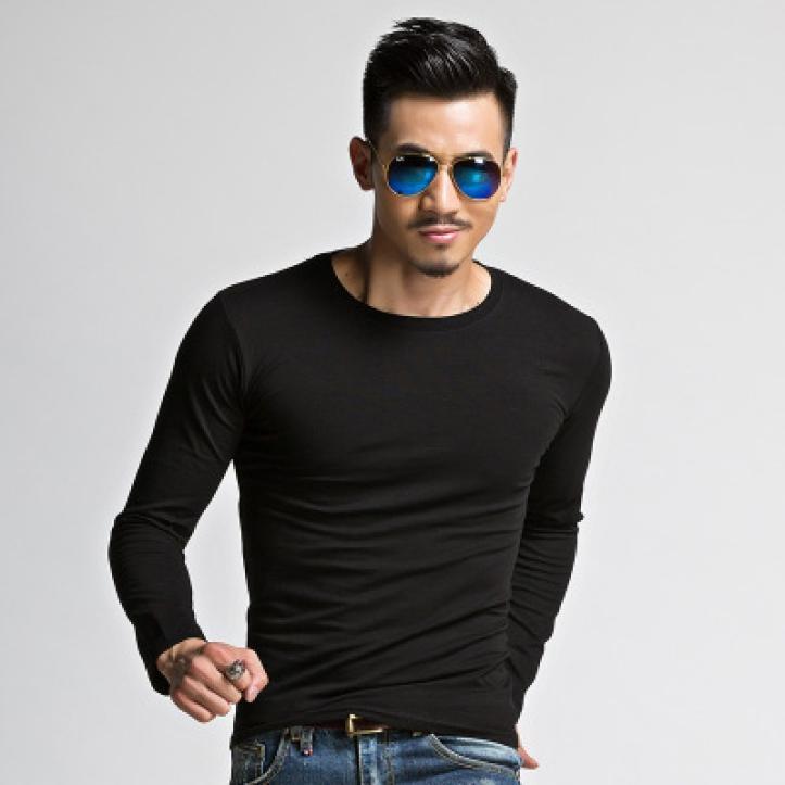 Buy Highend men's autumn and winter solid color black long sleeve Tshirt round neck bottoming