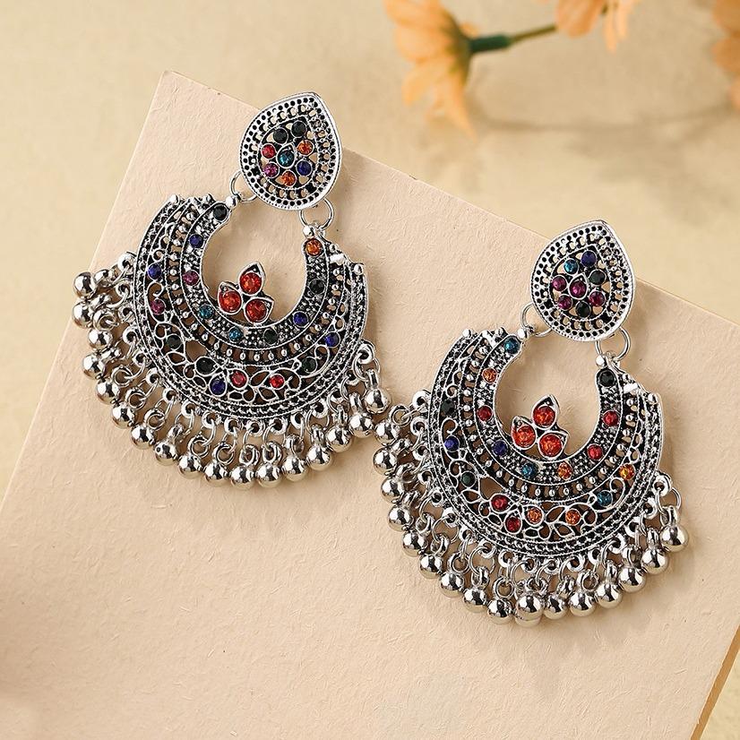 Exaggerated pendant earrings with a niche design, bell earrings, vintage alloy ethnic style jewelry