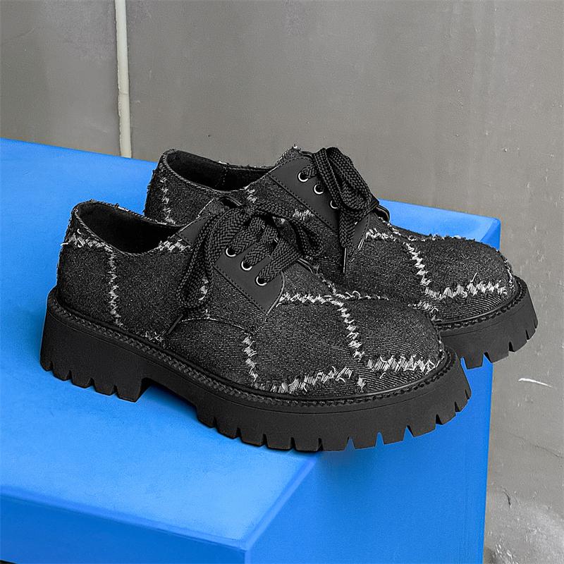 Mode Streetstyle Herren Flats mit runder Zehenpartie zum Schnüren Herren Freizeitschuhe Punk Trend Canvas Schuhe Klassisches Business Walking Schuhwerk Sneakers