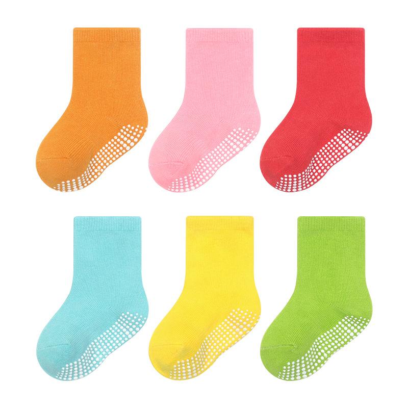 New Kids Anti-Slip Socks Solid Cotton Non-Slip Gripper Baby Indoor Play Socks Breathable Toddler Floor Socks
