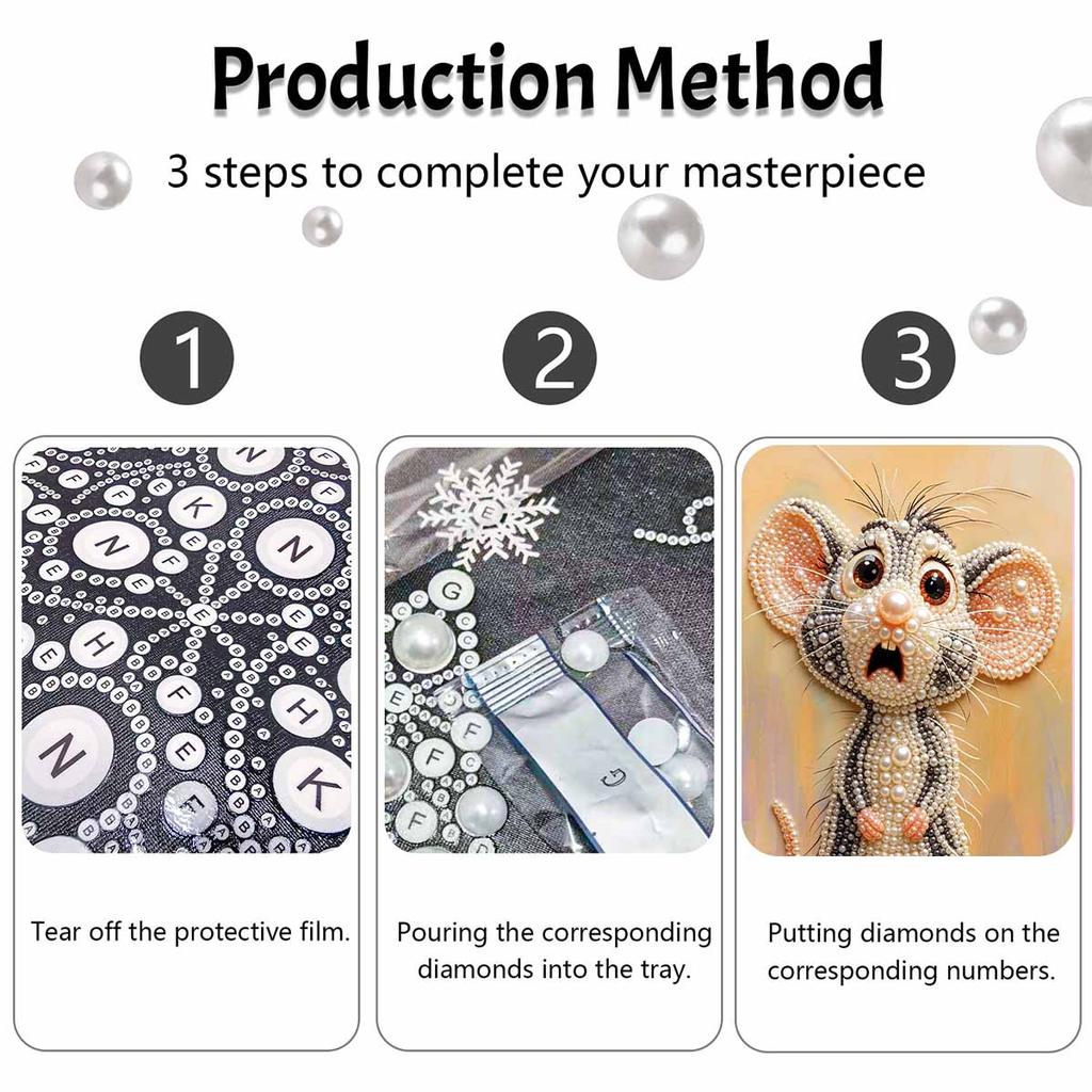 Stretched Frame Pearl Art Kit Cute Surprised Mouse Pattern DIY Sparkling Bead Canvas Relaxing Hobby Gift for Handicraft Enthusiasts Art Decor