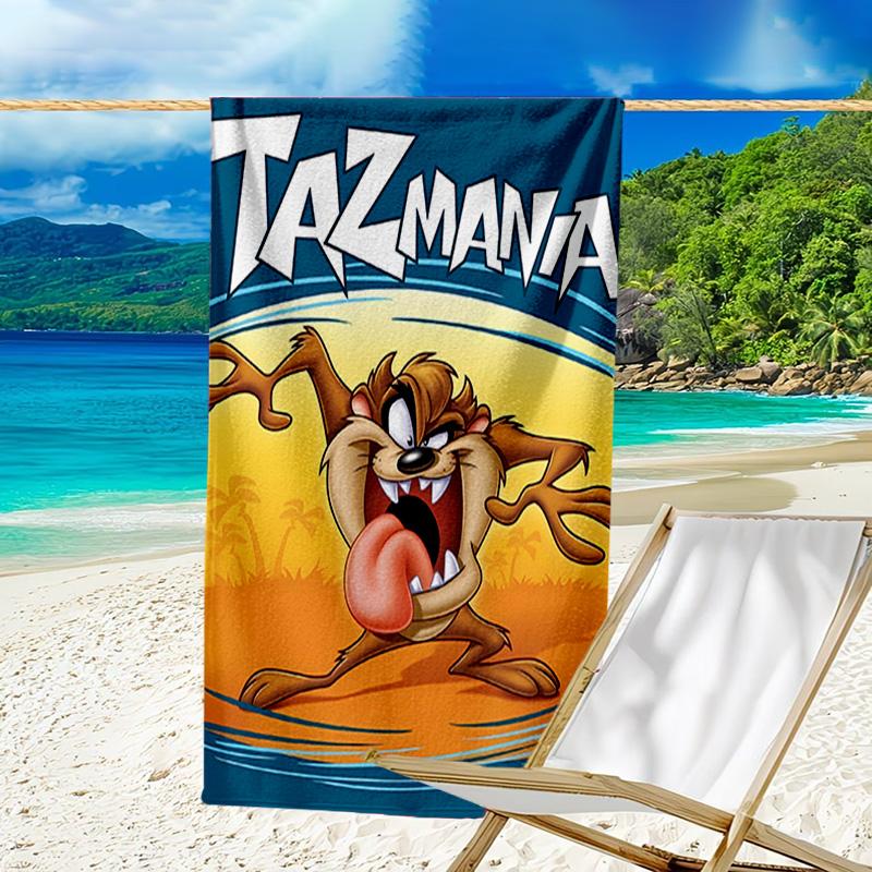 1pc Taz3 Beach Towel, Beach and Seaside Swimming Pool Equipment, Fashion Pattern, Rectangular, Travel Essentials