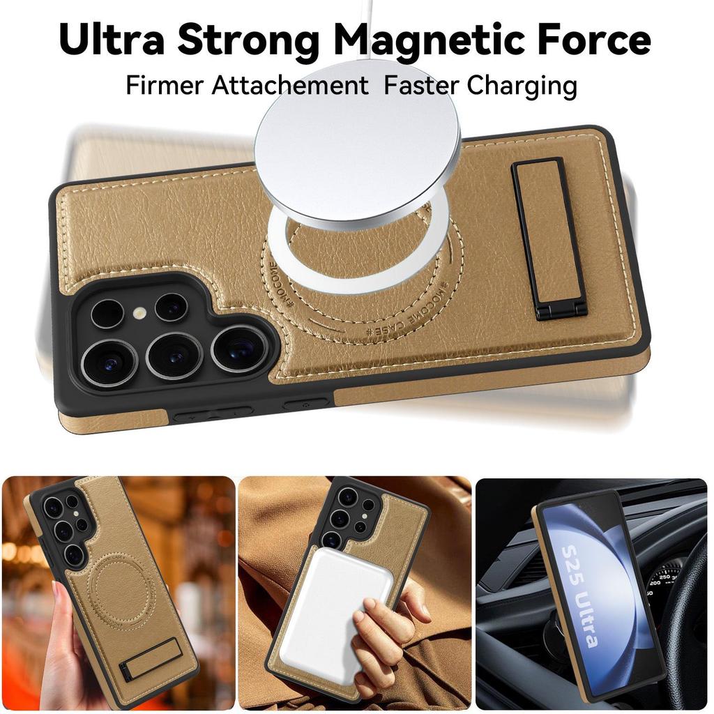 Samsung S25FE Leder Magnetische Hülle - Vollständiger Schutz Stoßfest mit Ständer für S24Ultra/S23.