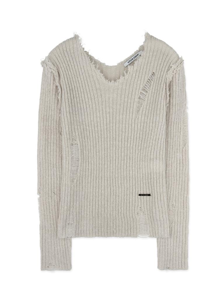 Holpeipeo Damaged Loose Knit Top (Dusty Ivory)