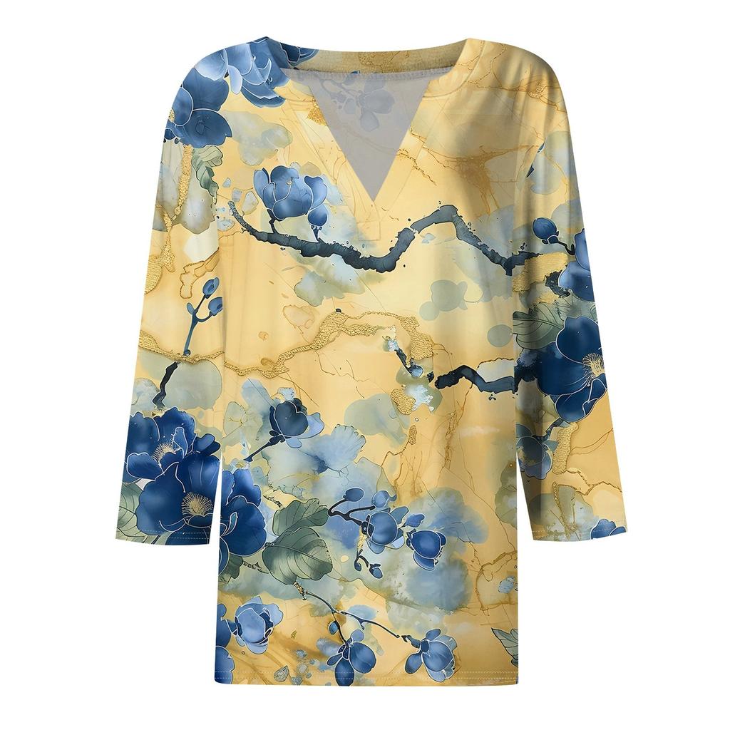 Women's T Shirt Tee Printed 3/4 Sleeve Daily Weekend Fashion Basic V Neck Regular Top