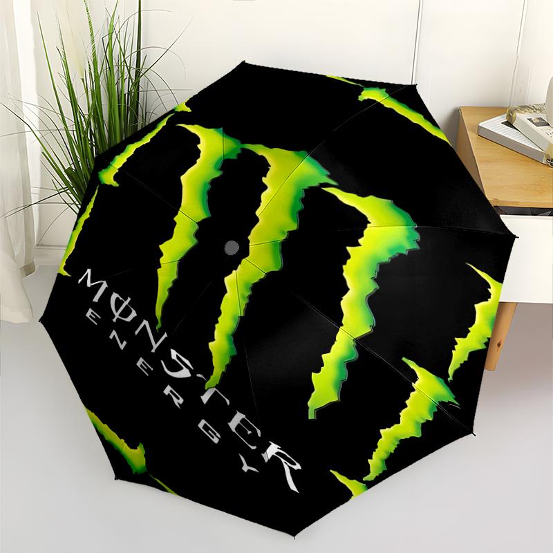 Monster Energy LOGO Print Automatic Umbrella, 8 Rib Iron Frame, Plastic Handle, Suitable for Outdoor Travel &Daily , Ideal Gift
