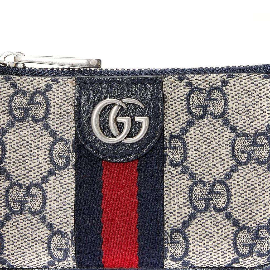 Gucci Pochette Ophidia GG Supreme in Tela con Bordi in Pelle Blu Navy Beige e Web Verde Rosso, Ferramenta GG Argentata, Portachiavi per Donna, Uso Quotidiano 671722-96IWN-4076