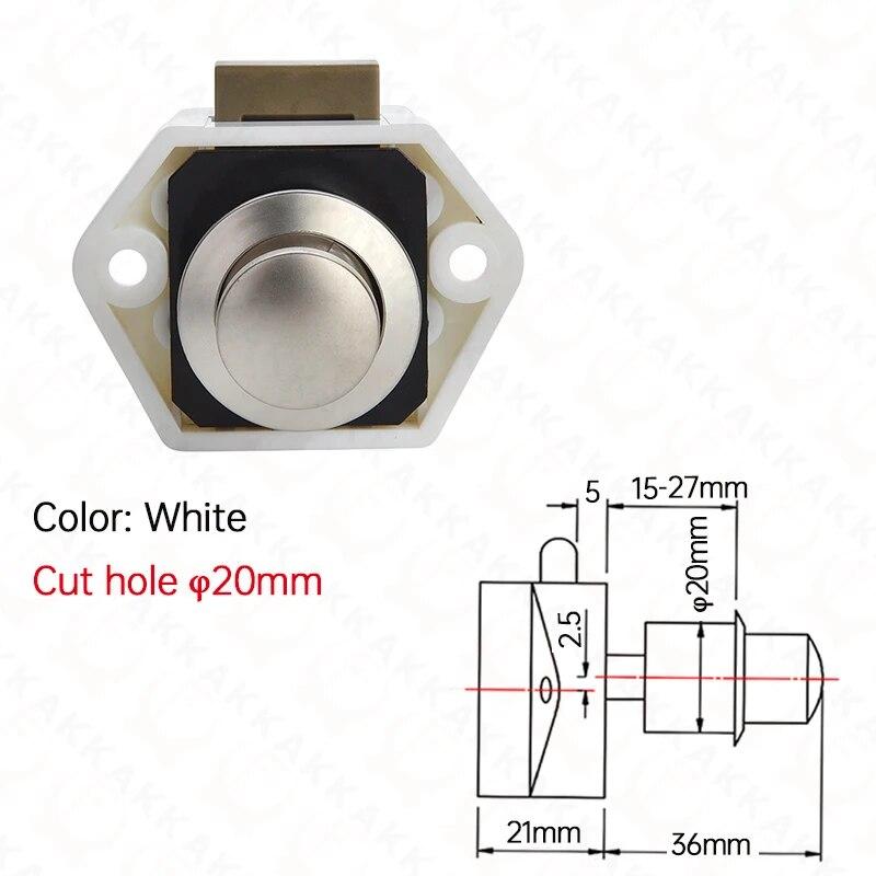 

10PCS KAK Camper Автомобіль Push Lock 20mm RV Caravan Boat Motor Домашня шафа Ящик Засувка Кнопка Замки для меблевої фурнітури Small White