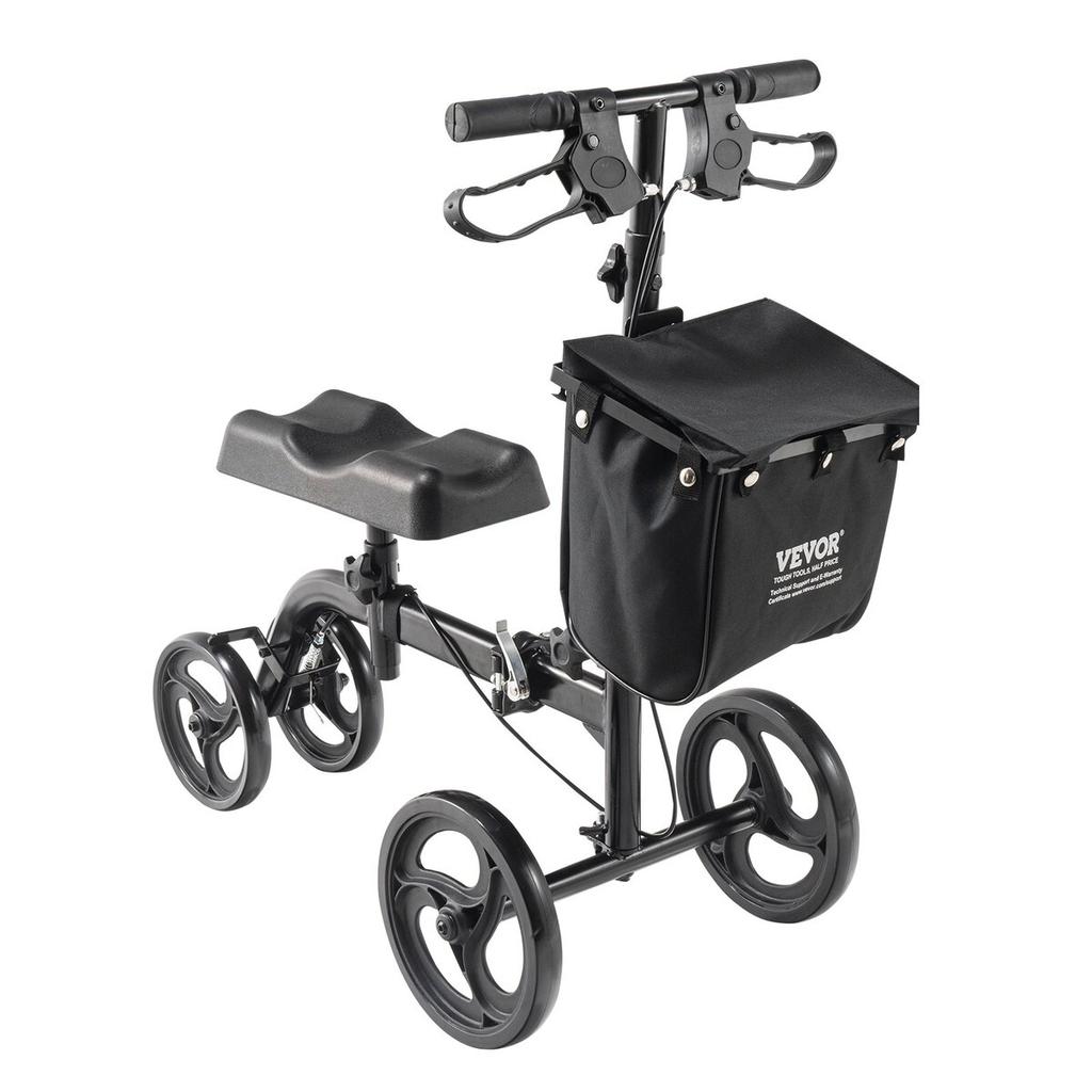 Folding Knee Scooter, Carbon Steel Steerable Knee Walker with Height-Adjustable Handlebar & Knee Pad, All-Terrain Solid Wheels, Dual Brakes, Leg