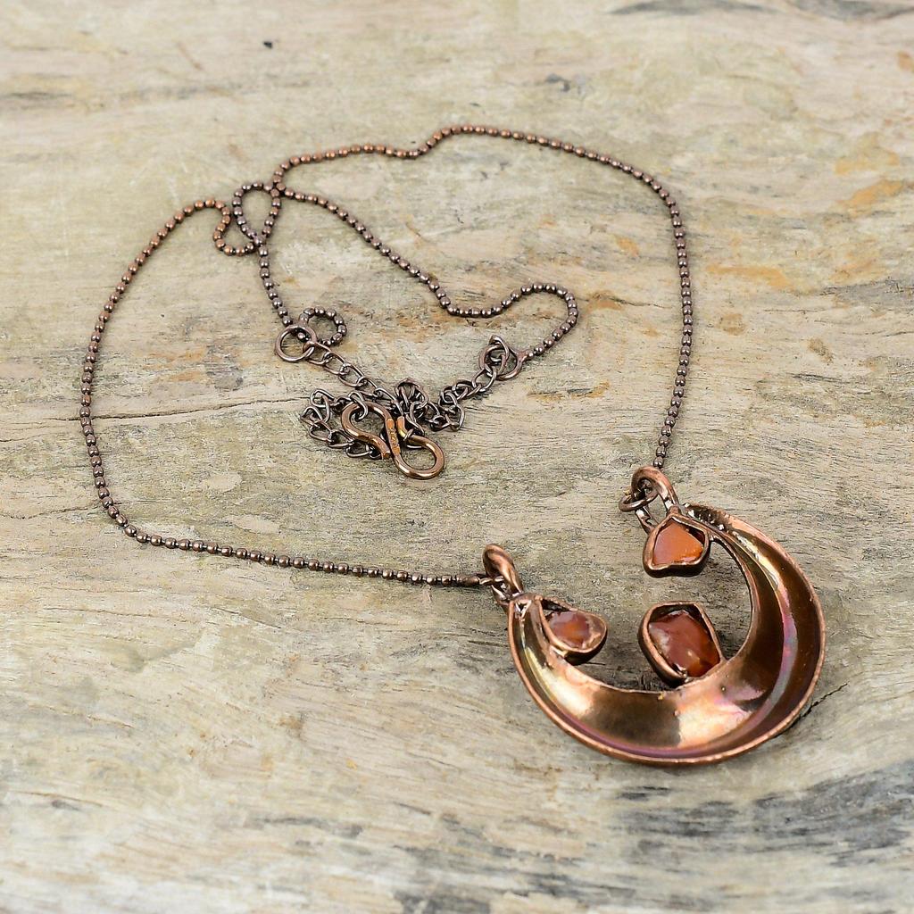 Carnelian Rough Necklace Electroformed Copper Necklace Gemstone Jewelry Adjustable Chain Necklace Handmade Necklace Electroformed Jewelry