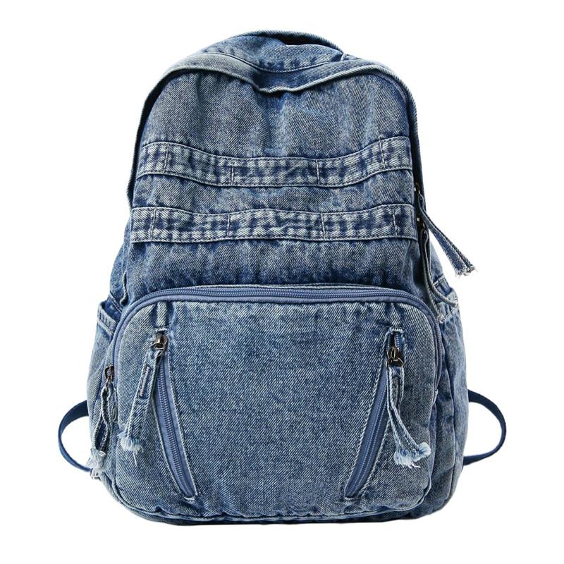 Denim Backpack Large Capacity Student Schoolbag Travel Commuter Backpack