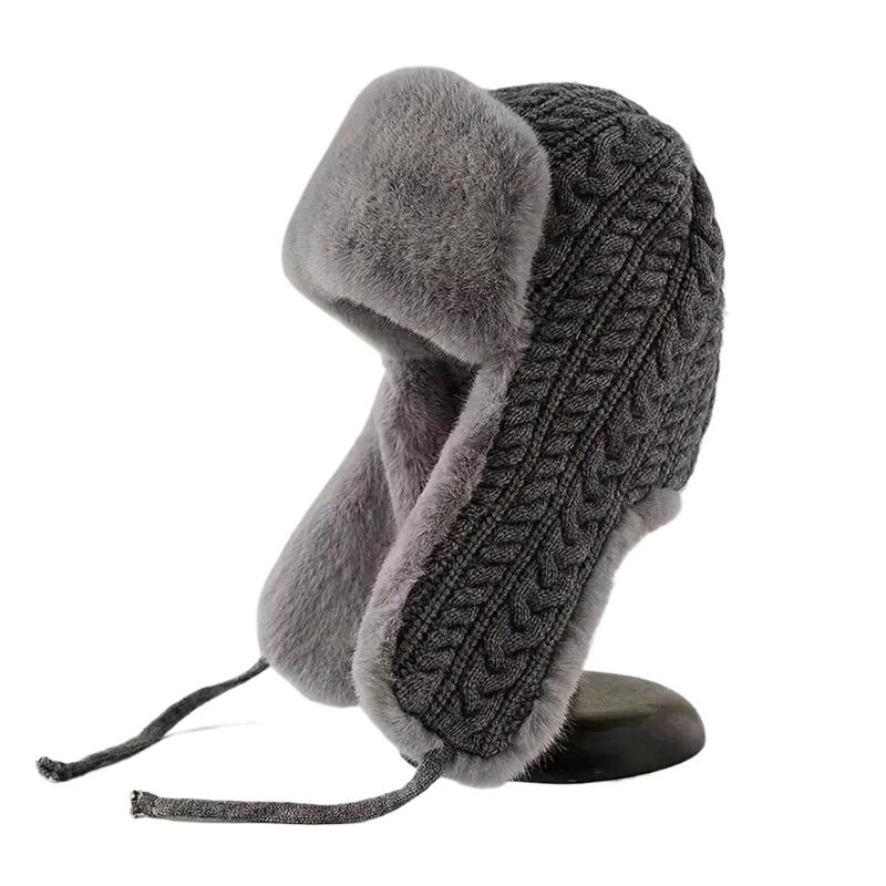 Simple Plush Knitted Hat Winter Thickened Warm Ear Protection Hat Outdoor Cold Hats Female Sweet Lovely Leisure Hats серый