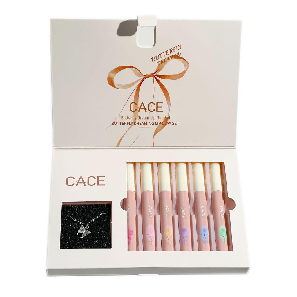 Butterfly Dream Lip Mud: Matte Nude Lip Glaze & Cute Necklace Set