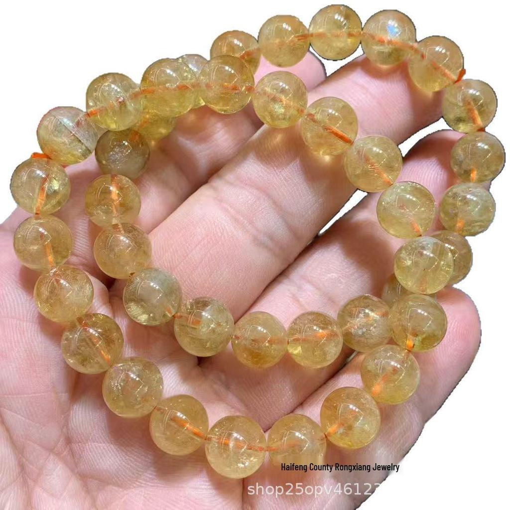 Natürliches Brasilianisches Citrin Rundperlen-Armband mit Flocken - Gelbes DIY-Accessoire