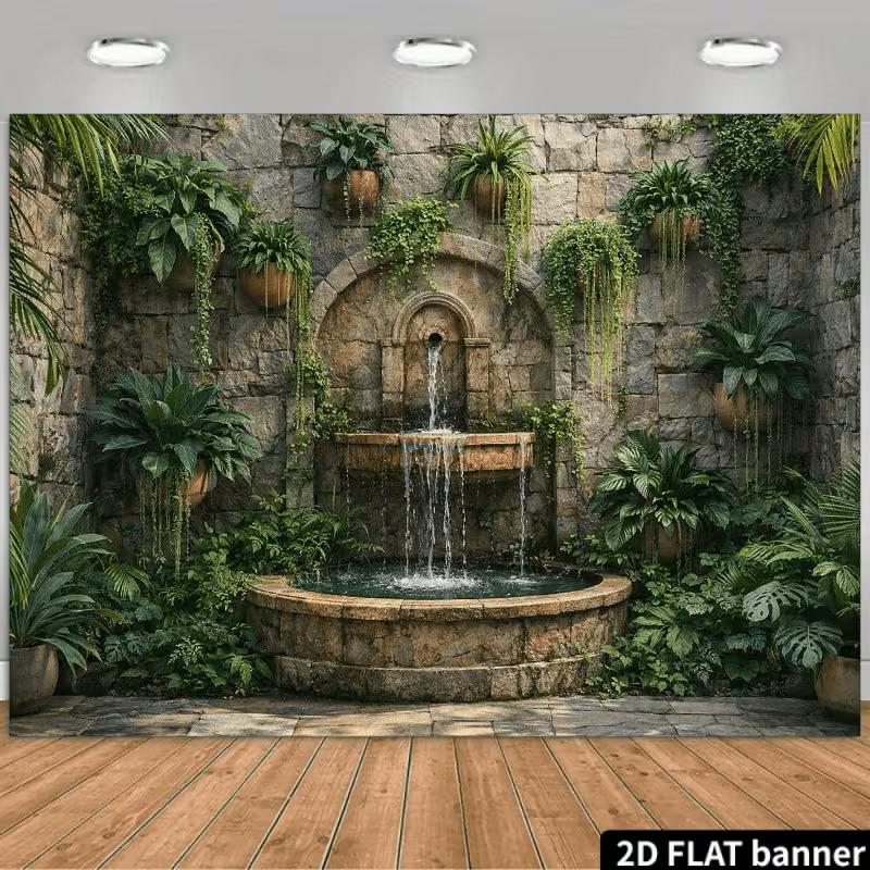 2D Antique Fountain Tapestry for Studio, Office & Greenery-Inspired Spaces 47.2x31.5inch/120*80cm