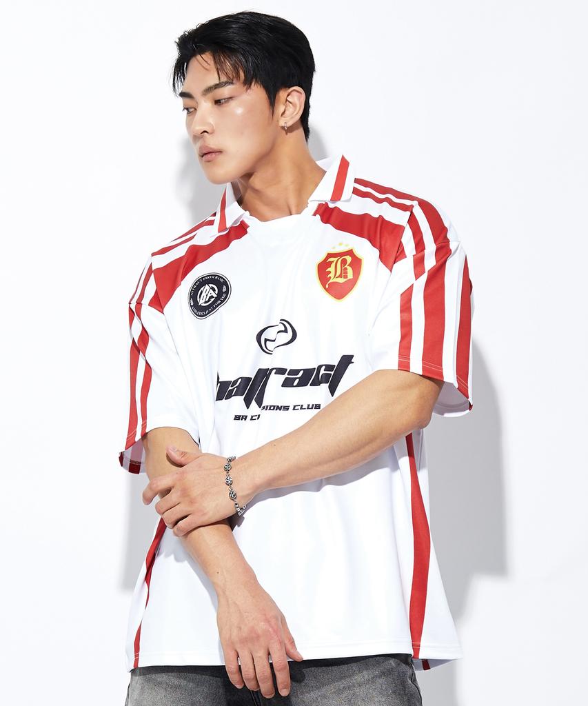 BATTRACT Collar Football Oversized Short Sleeve Jersey_Black(Red)