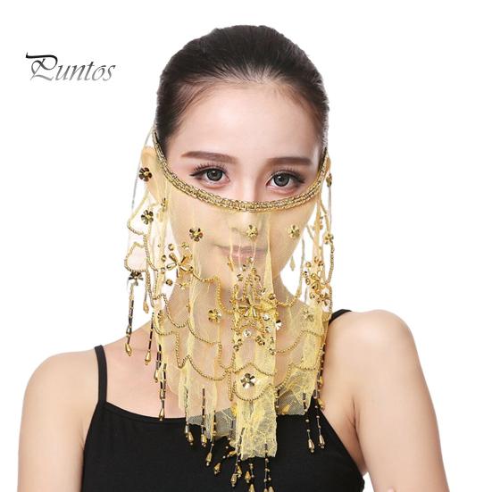 

Фата для выступлений Цветы Блестки Бисер Декор Кружево Танец живота Племенная вуаль для лица Регулируемый ремешок Индийский танцевальный вуаль Аксессуар для костюма на Хэллоуин жёлтый