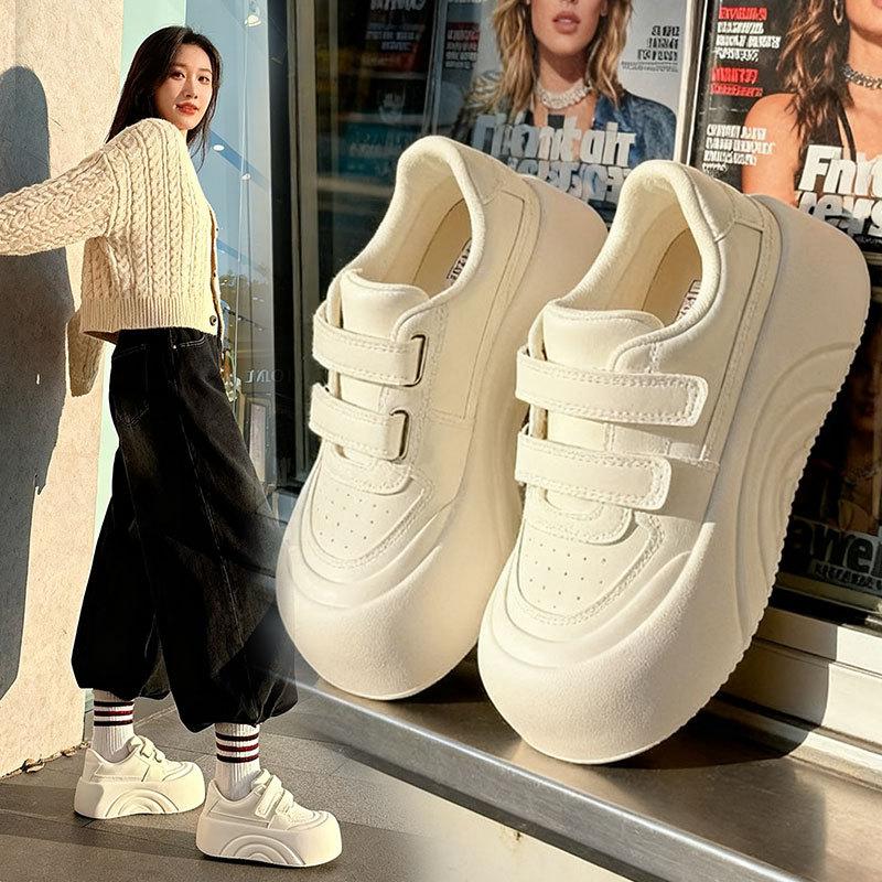 Ugly cute thick-soled Velcro women's autumn new chic niche low-top big-head shoes