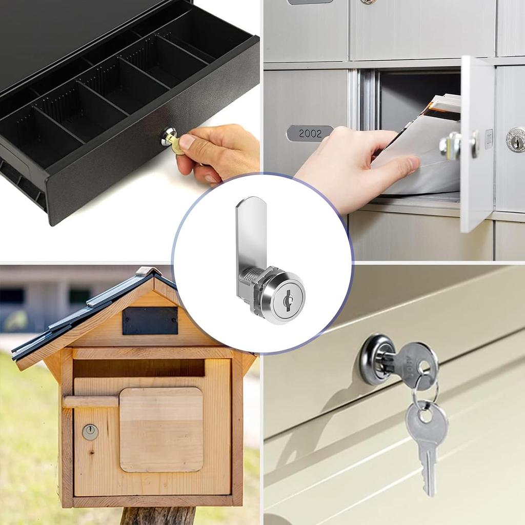 Cabinet Lock 20mm, Equipped with 5 Different Lock Plates, 5 Key Locker Locks,Cam Lock with Spanner and Screwdriver,Locker Locks Suitable for Mailboxes