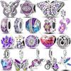 copper Purple Collection Bead Charms Clip Flower Heart Star Shape Charm Bead Charms Butterfly Grapes Dangle Compatible With Authentic Fashion Bracelet