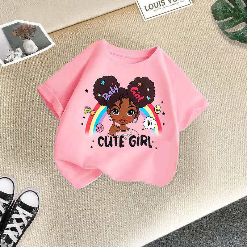 Girls' Cartoon Print Casual Round Neck Short-Sleeve T-Shirt - Summer Collection