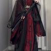 Hanfu Wei Jin Style Unisex Wide Sleeve Costume Set With Embroidery Red Blue Options