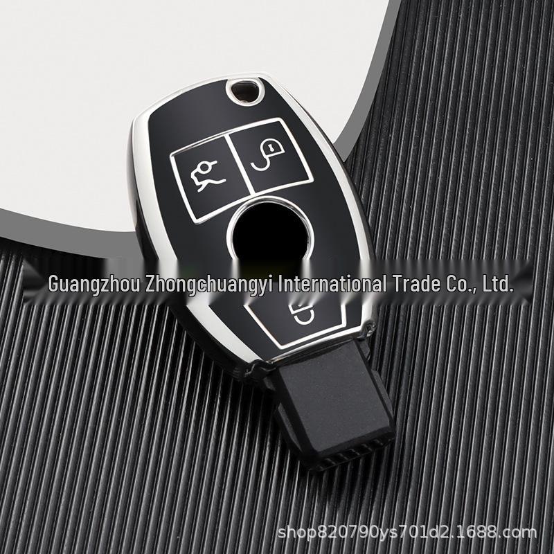 

Mercedes-Benz TPU Key Case: Fits GLA, GLS, GLC, GLE, S-Class, C-Class, B-Class, GL-Class, with Silver Edge and Buckle Design.