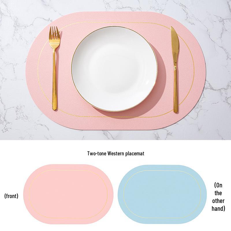 Nordisk Tofarget Ovalt Lærbordbrikke - Vanntett, Oljebestandig, Varmebestandig.