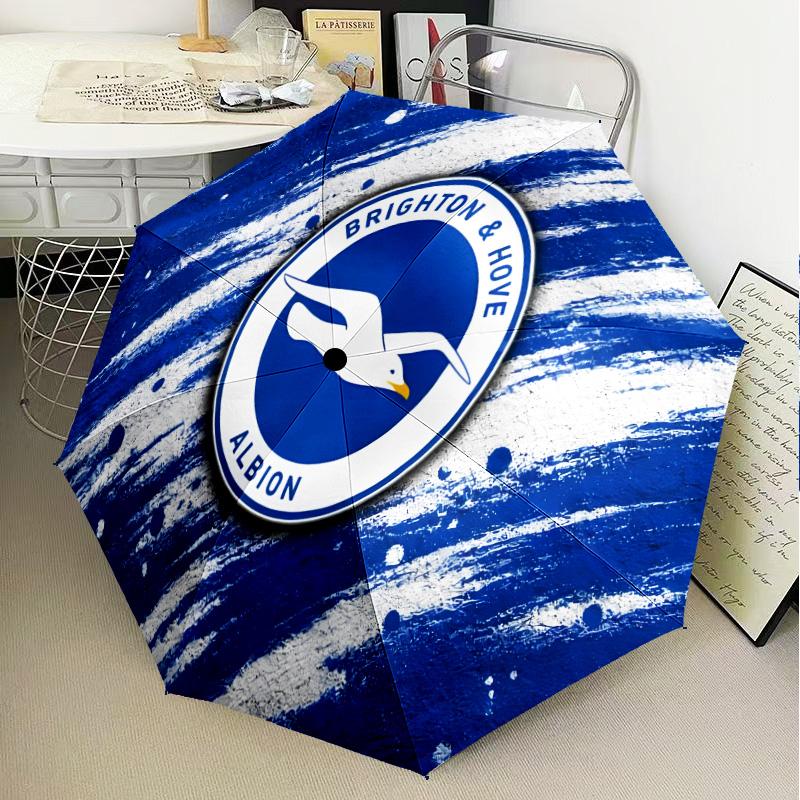 Brighton & Hove Albion Crest Automatic Folding Umbrella - 8-Rib Travel Umbrella with Auto Open/Close & Portable Gifts for holidays or birthdays
