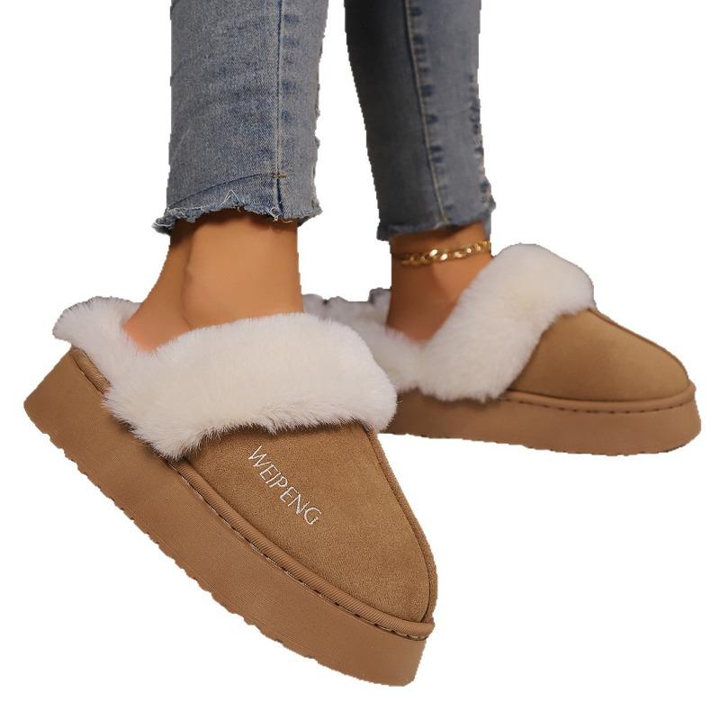 Women's Furry Snow Boots Slippers, Non-Slip Platform Outdoor Booties, Warm Closed-Toe Slides Wholesale In Stock