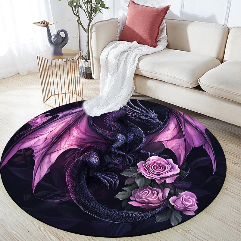 Purple Dragon,Round Area Rug,Carpet Rug for Living Room Bedroom Sofa Playroom Decor,Non-slip Floor Mat