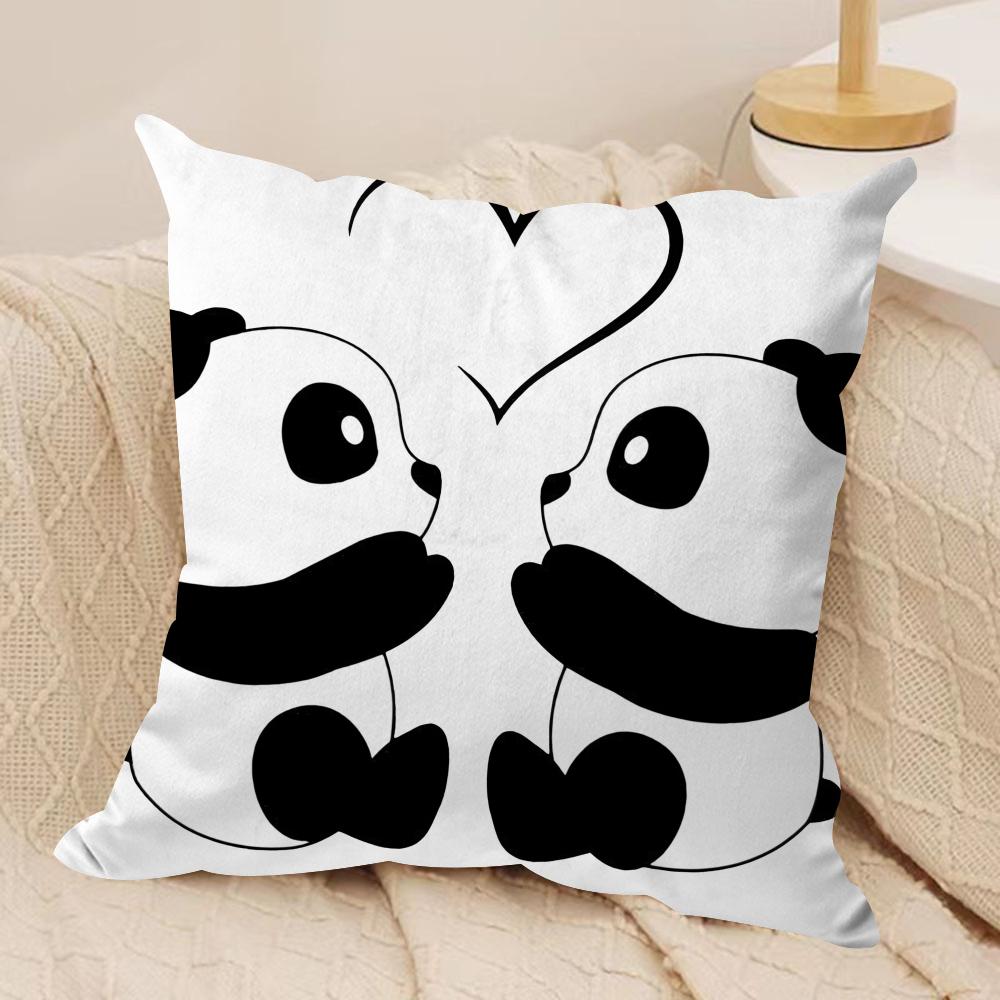 Lovely Panda Cushion Cover Soft Plush Fabric DoubleSided Printed Sofa Cushion Cover for All Seasons Home Decor Gift