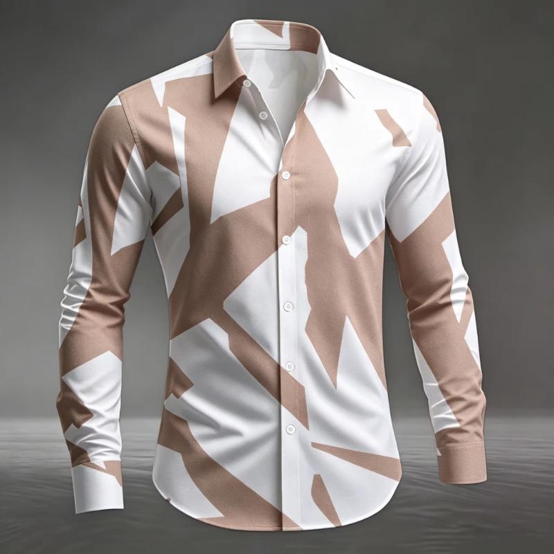 Men's Artistic Geometric Abstract Print Long Sleeve Dress Shirt Smooth Breathable Fabric Slim Fit Formal Business Casual Social