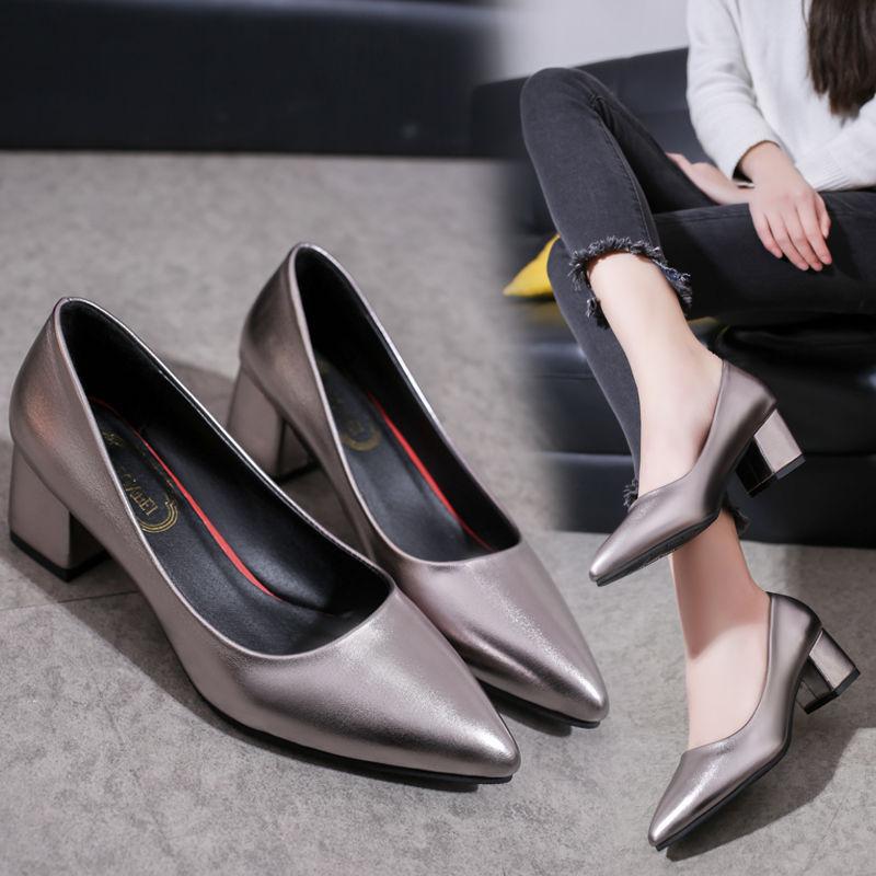 Fashion Pointed Toe Square Heels Women's Shoes with Medium Block Heel Shallow Ladies Footwear Formal Red Chunky Lastest Elegant Dress A