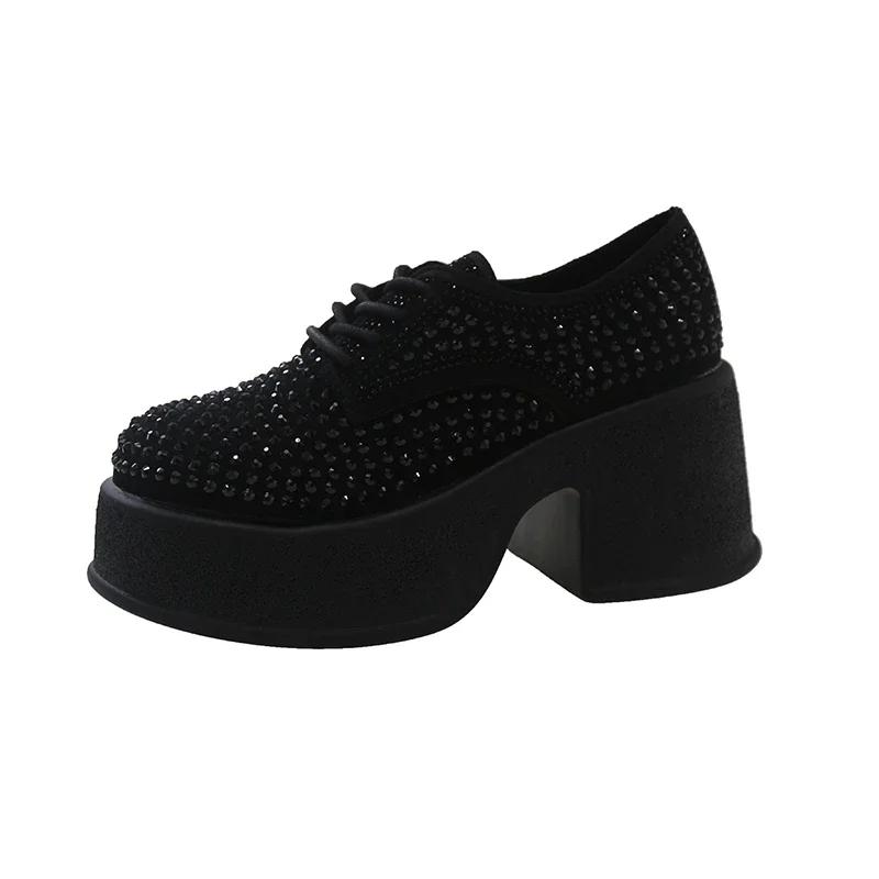 Fashion 2024 Brand Women's Shoes  Lace-up Women's High Heels Fashion Crystal Casual Pumps Women New Round Toe Platform Heels Zapatos