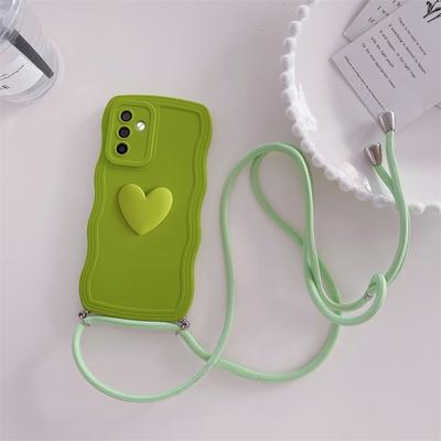 Custodia in silicone con cordino a tracolla ondulato e riccio per Samsung Galaxy S24 S23 S22 S21 Ultra S23 FE A54 A34 A14 A15 A25 A35 A55 A25 A05 3D Love Heart Cover